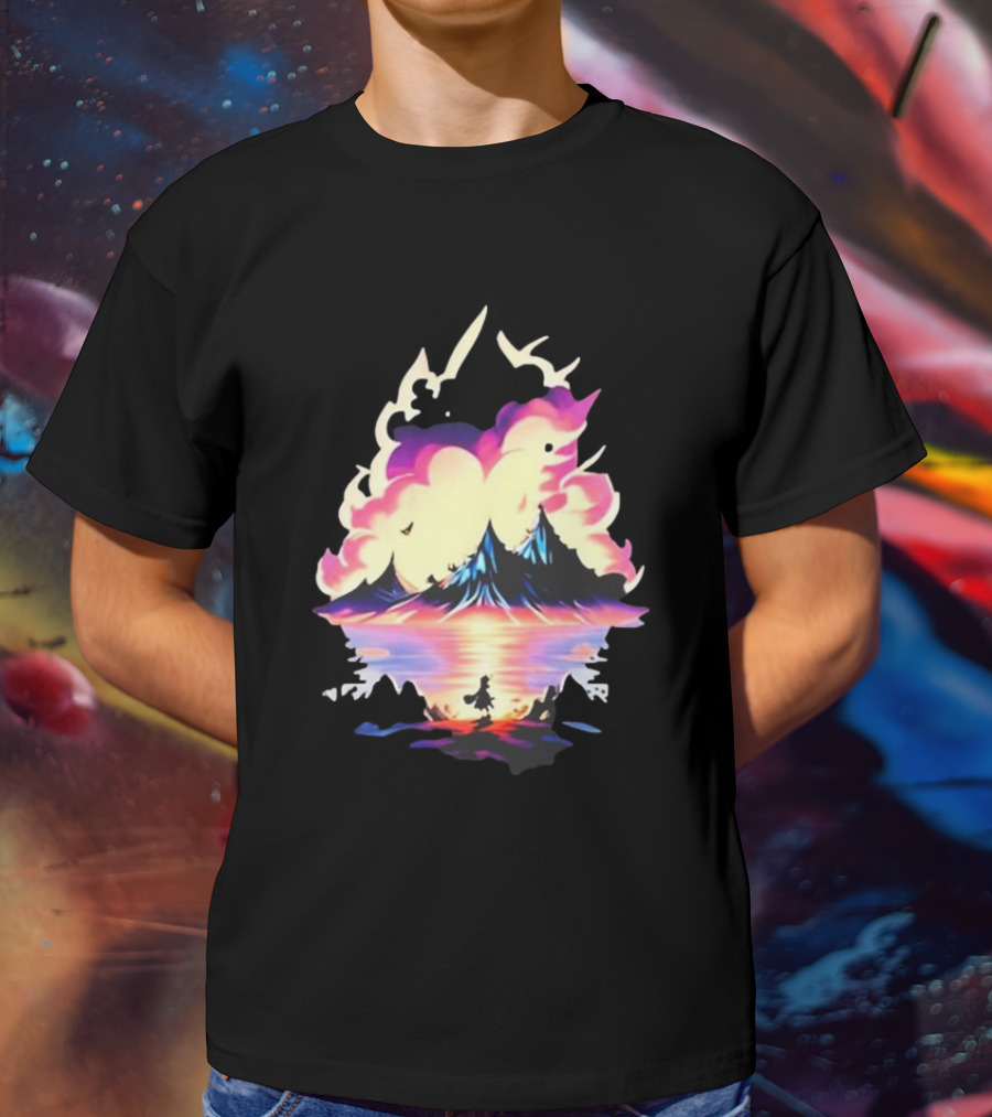 Fairy Tale Sight Comics Artwork Enchanted Landscape With Mountains And Reflection T-Shirt