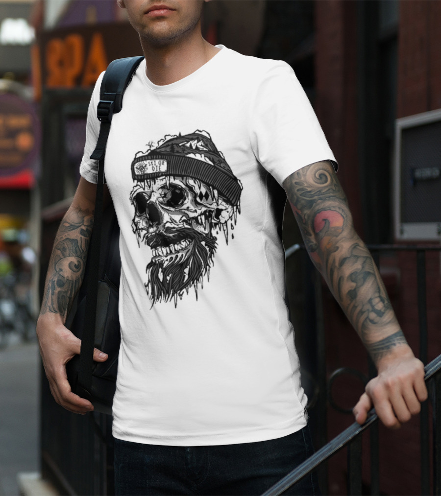 Skull Wild Ski Or Die Ice Beard Beanie Adventure T-Shirt