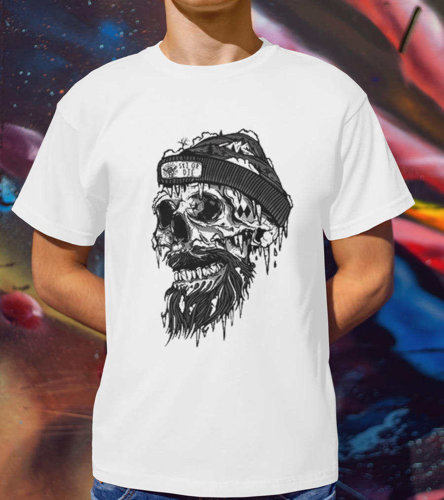 Skull Wild Ski Or Die Ice Beard Beanie Adventure T-Shirt