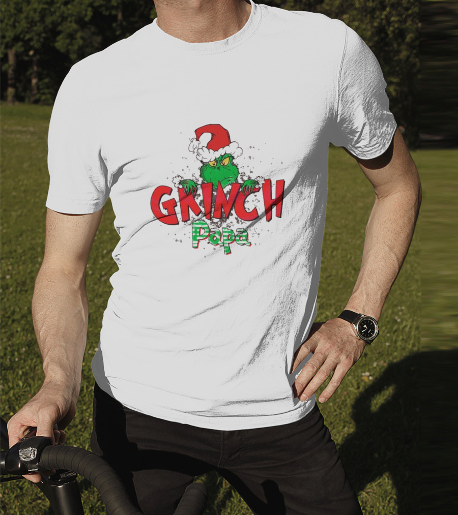 Grinch Papa Santa Hat Christmas T-Shirt