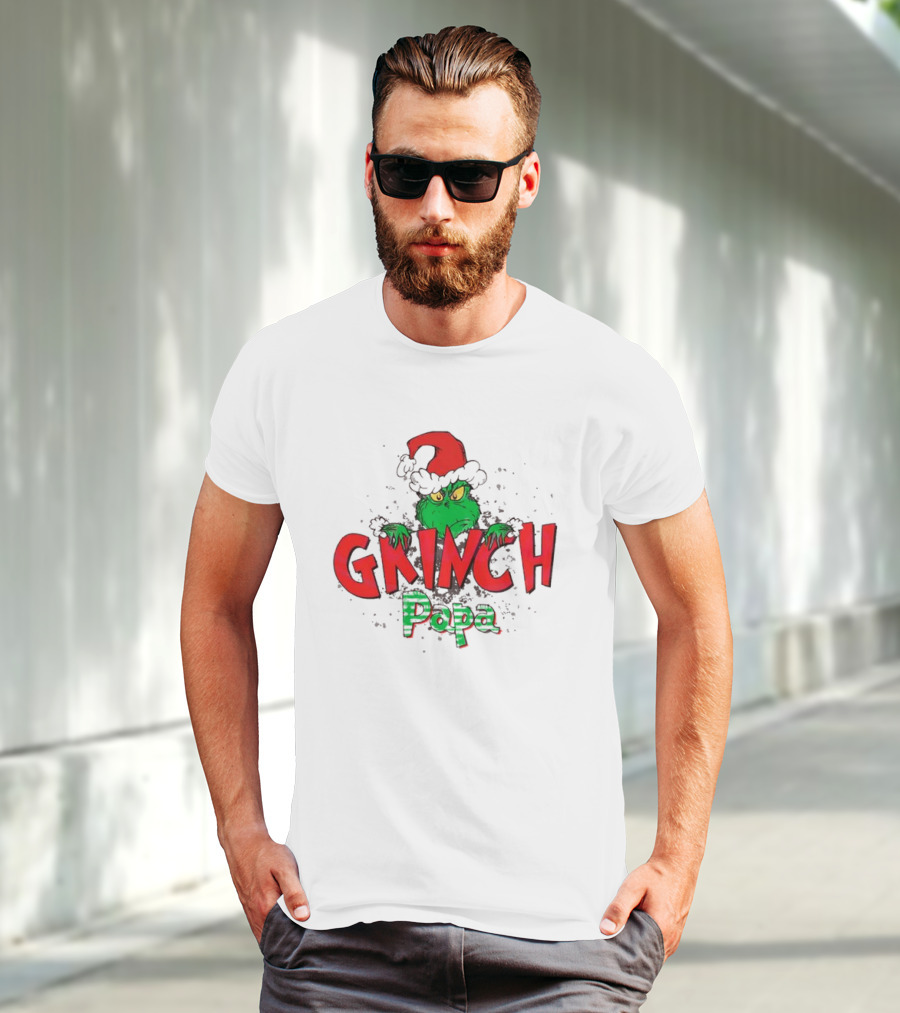 Grinch Papa Santa Hat Christmas T-Shirt