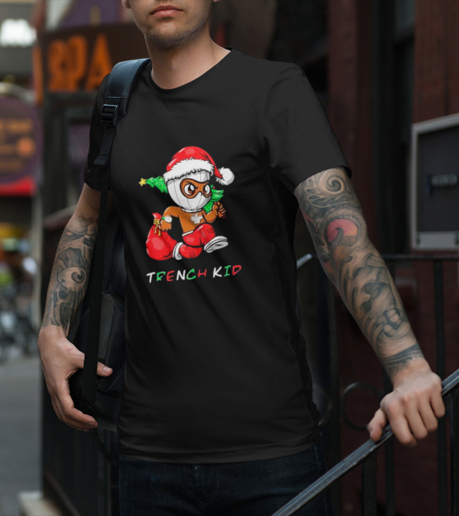 Trench Kid Festive Santa Holding Christmas Tree T-Shirt