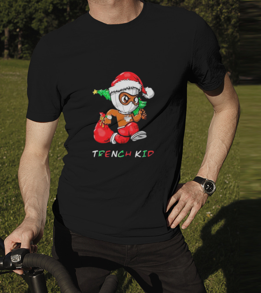 Trench Kid Festive Santa Holding Christmas Tree T-Shirt
