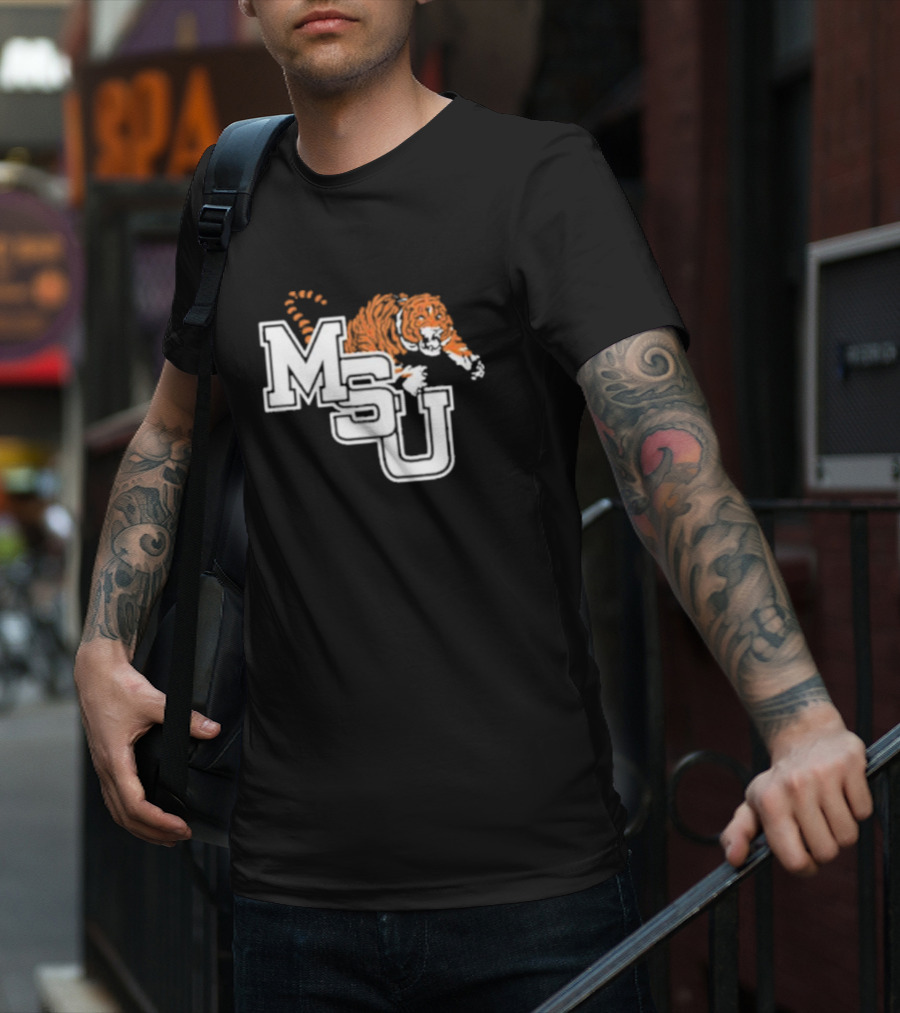 MSU Tiger Icon With Bold White Letters And Orange Stripes T-Shirt