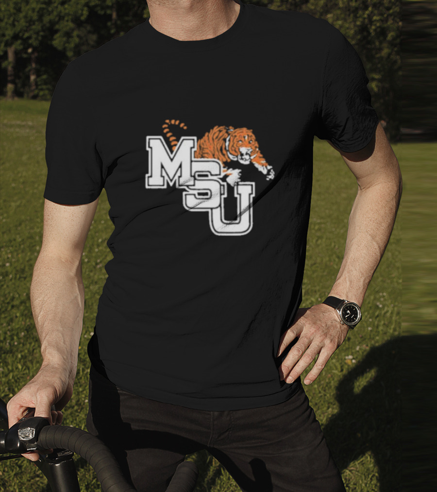 MSU Tiger Icon With Bold White Letters And Orange Stripes T-Shirt