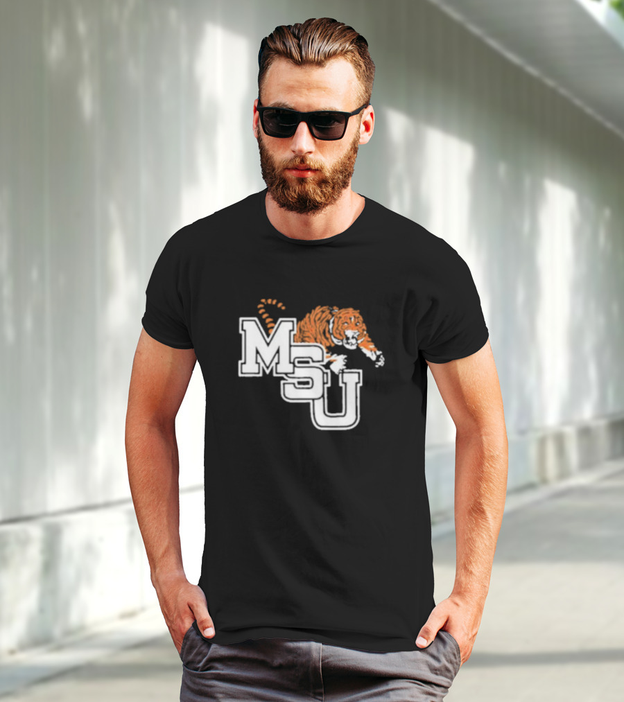MSU Tiger Icon With Bold White Letters And Orange Stripes T-Shirt