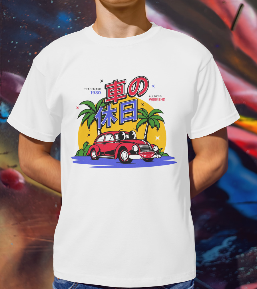 Trademark 1930 Car Holiday All Days Weekend Palm Trees T-Shirt