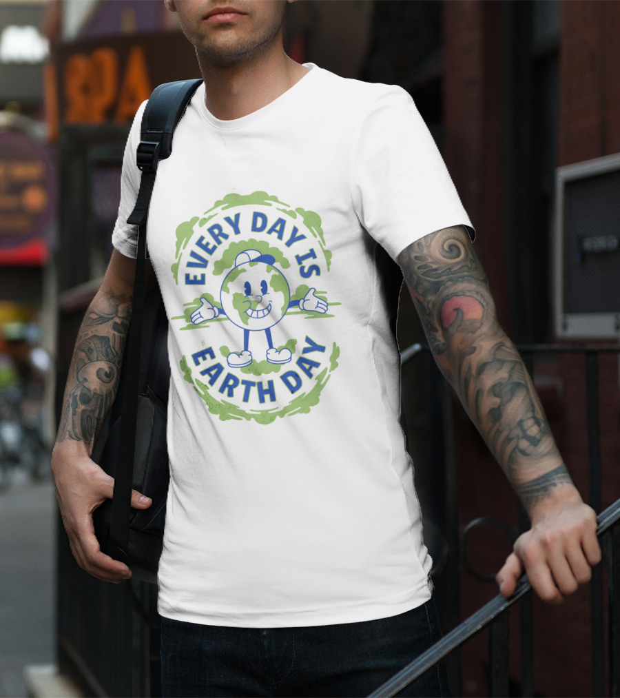 Every Day Is Earth Day Globe Character Smiling T-Shirt