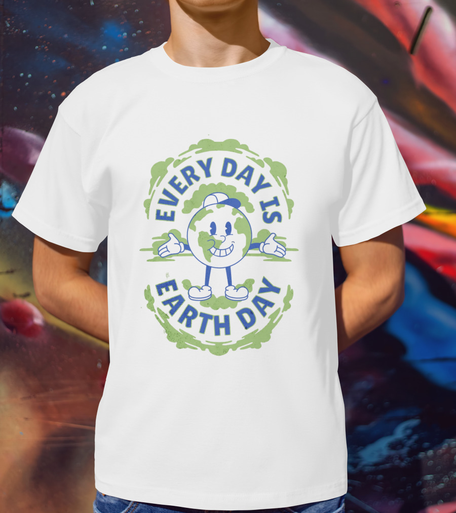 Every Day Is Earth Day Globe Character Smiling T-Shirt