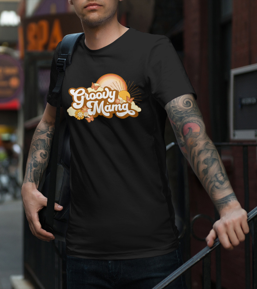 Groovy Mama Retro Sunflower Butterflies T-Shirt