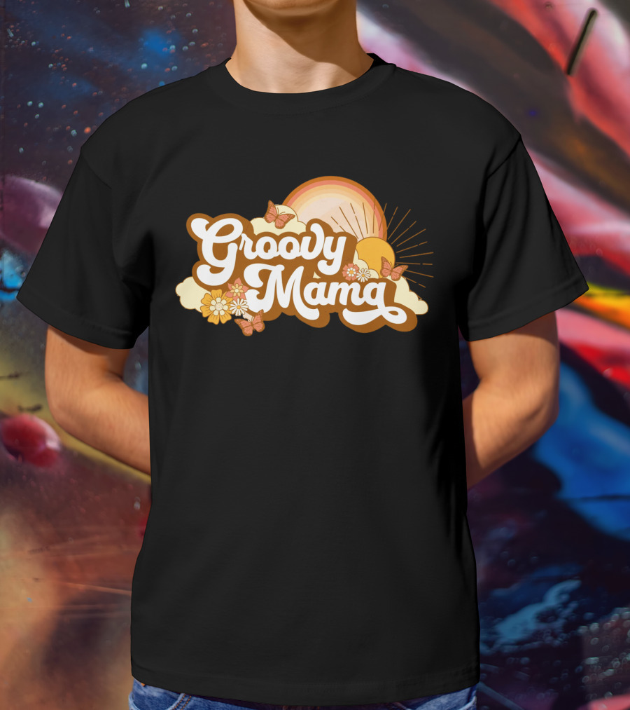 Groovy Mama Retro Sunflower Butterflies T-Shirt