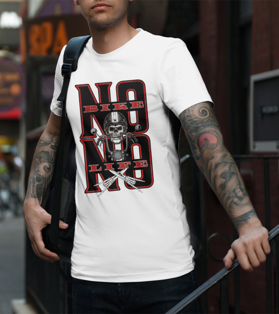 NO BIKE NO LIFE Motorcycle Skull T-Shirt
