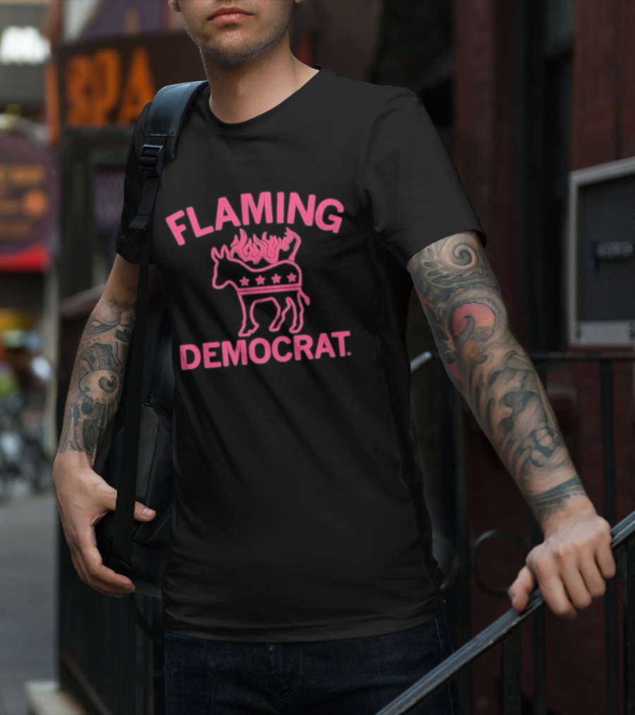 Flaming Democrat Donkey With Stars And Flames T-Shirt