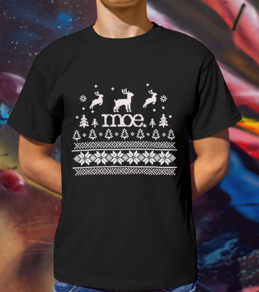 Moe Reindeer Ugly Christmas Sweater Snowflakes Trees T-Shirt