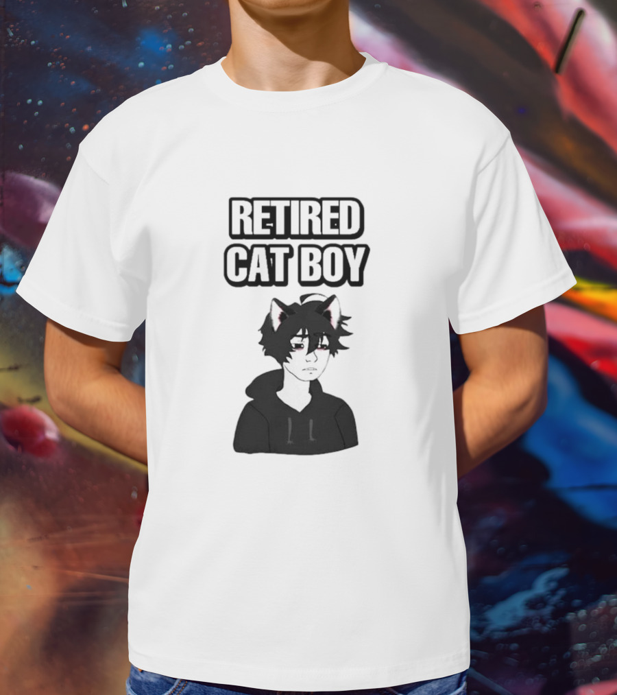 RETired Cat Boy With Black Hoodie And Cat Ears T-Shirt