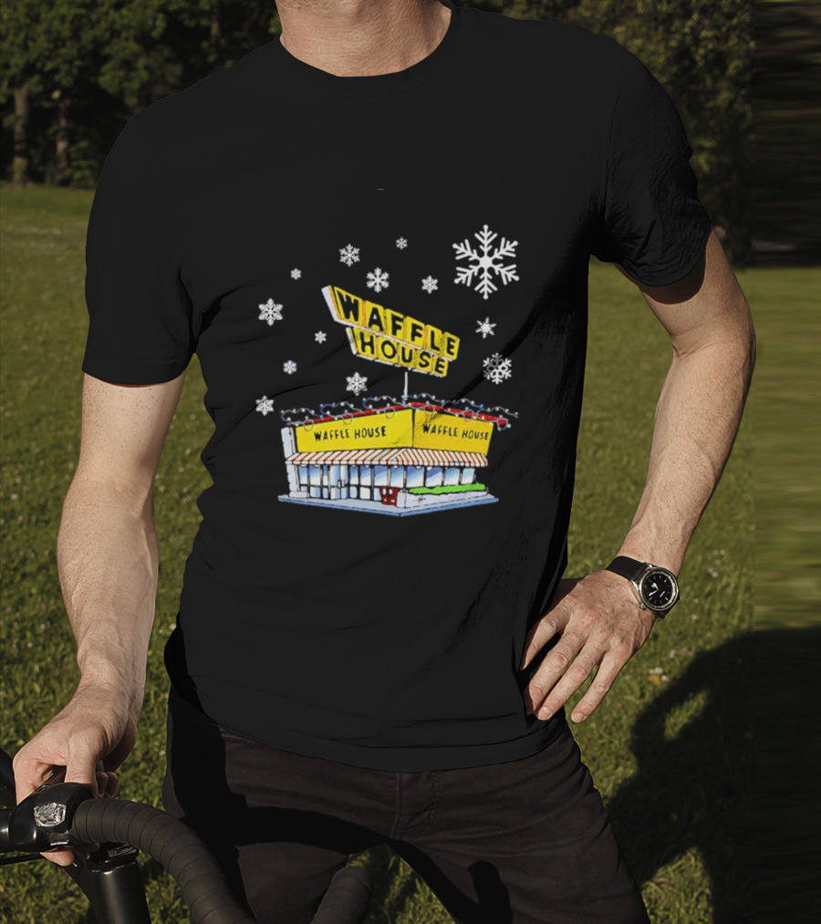 Waffle House Snowflakes Christmas Scene T-Shirt