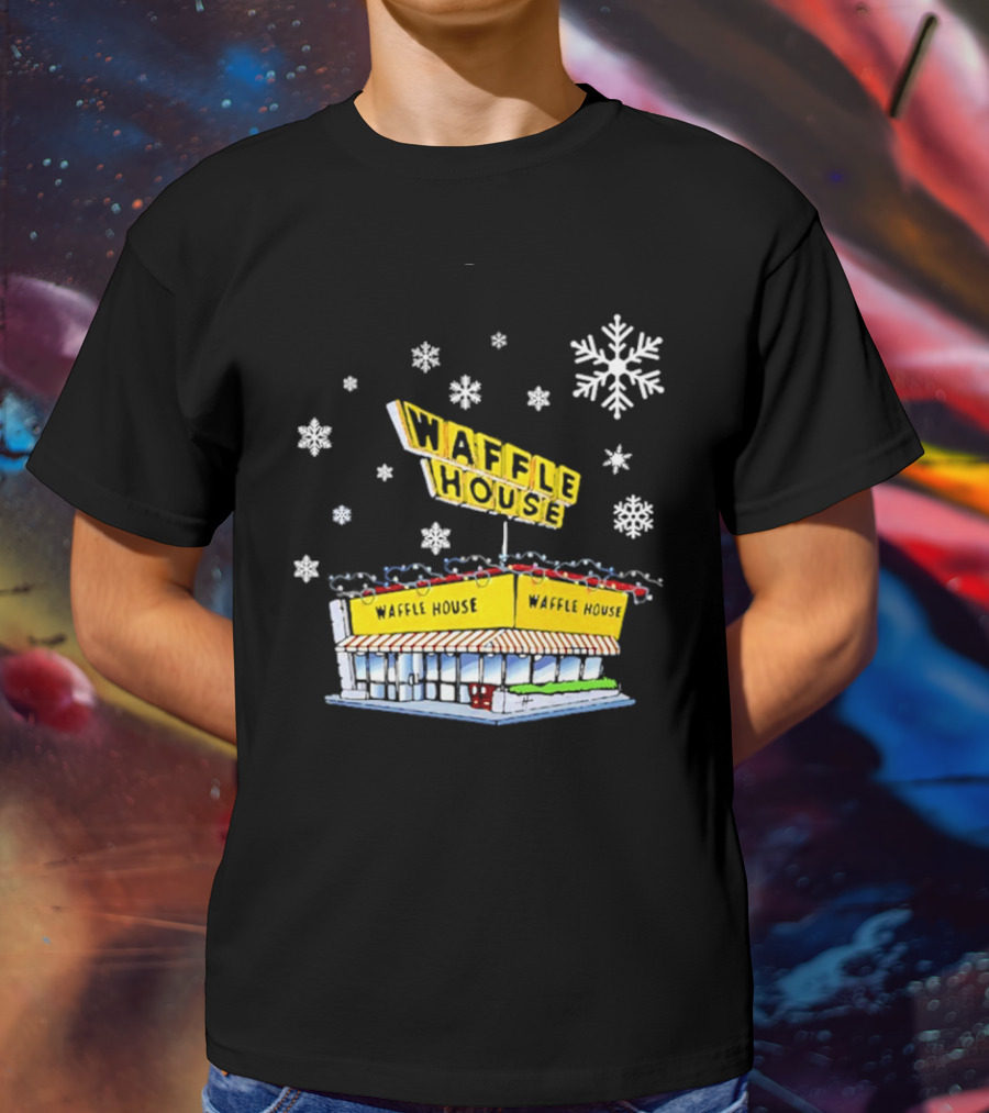 Waffle House Snowflakes Christmas Scene T-Shirt