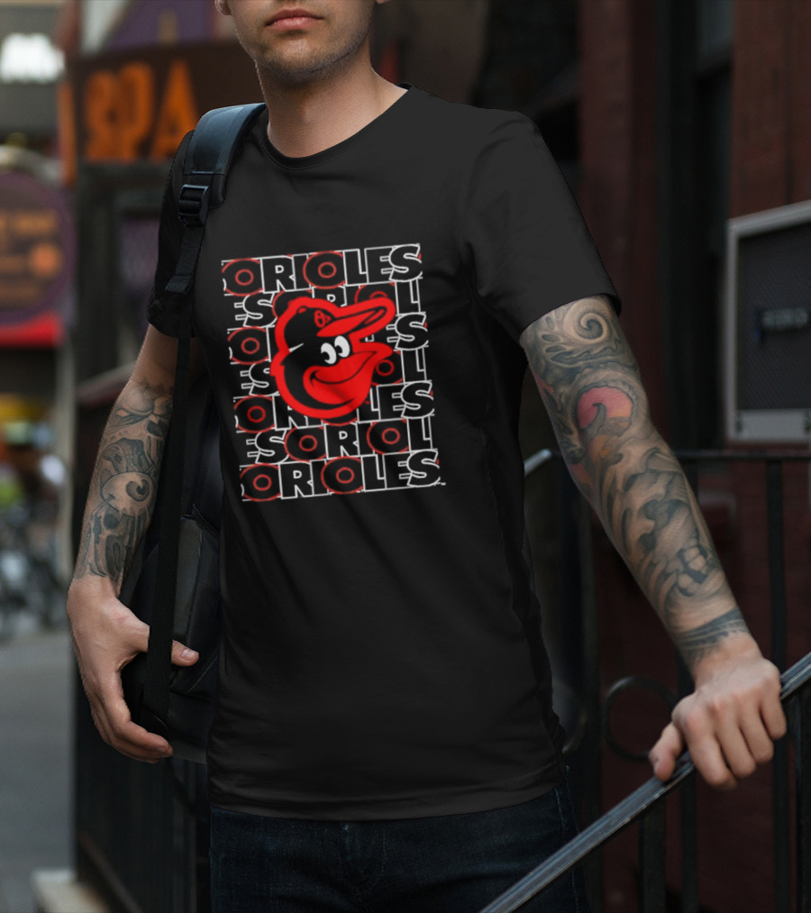 Baltimore Orioles Classic Orioles Text With Iconic Cartoon Bird Face T-Shirt