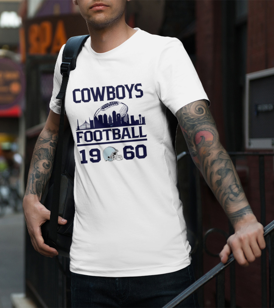 Cowboys Football 1960 Skyline With Helmet And Cityscape T-Shirt