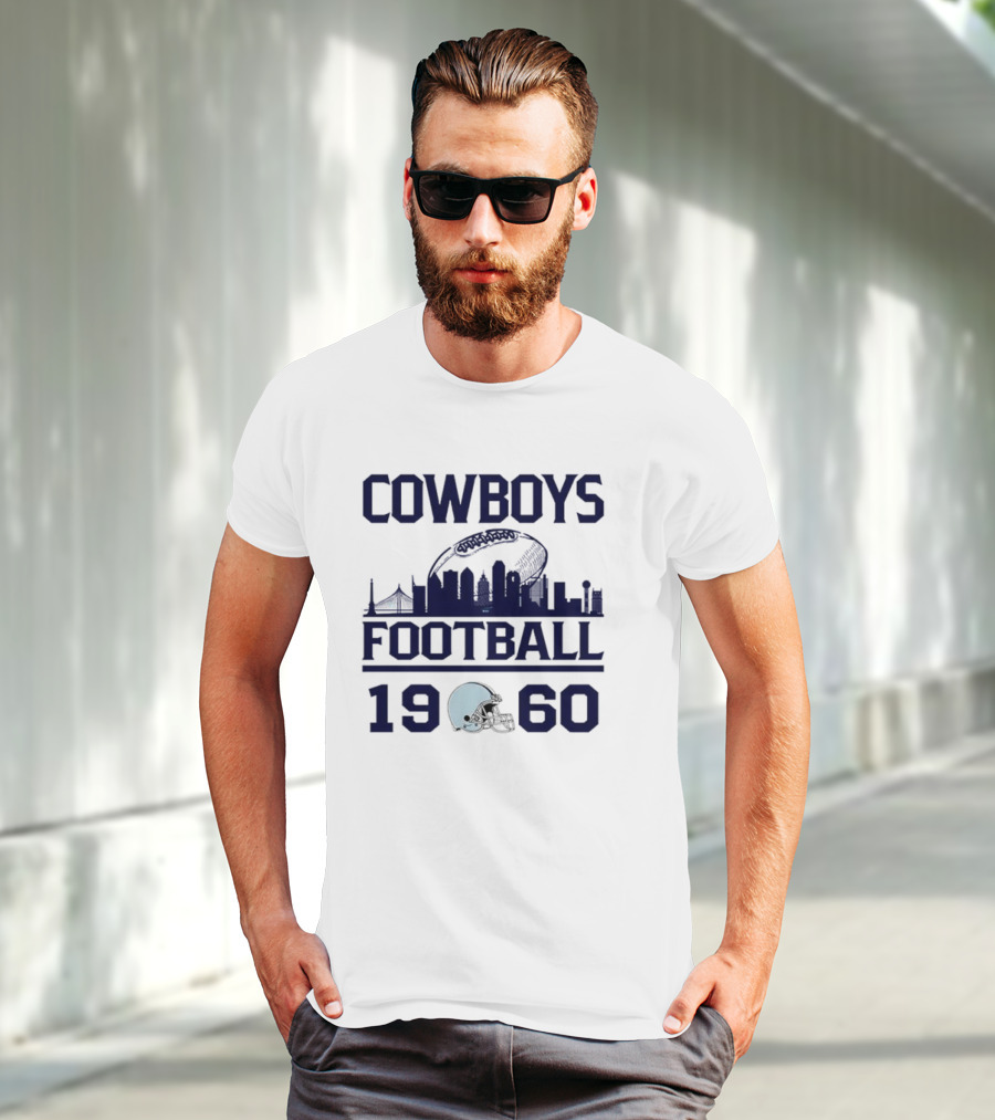Cowboys Football 1960 Skyline With Helmet And Cityscape T-Shirt