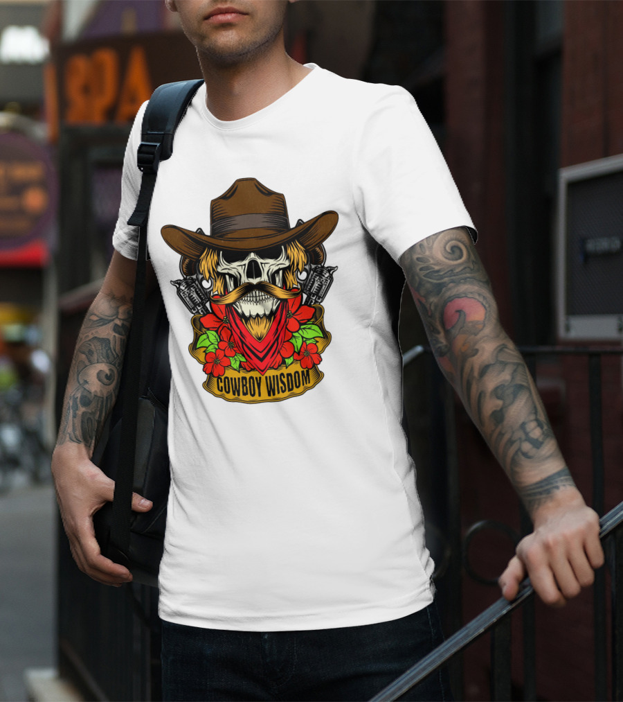 Cowboy Wisdom Skull Western Skeleton Bandana Pistols Flowers T-Shirt
