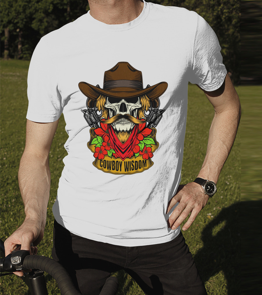 Cowboy Wisdom Skull Western Skeleton Bandana Pistols Flowers T-Shirt