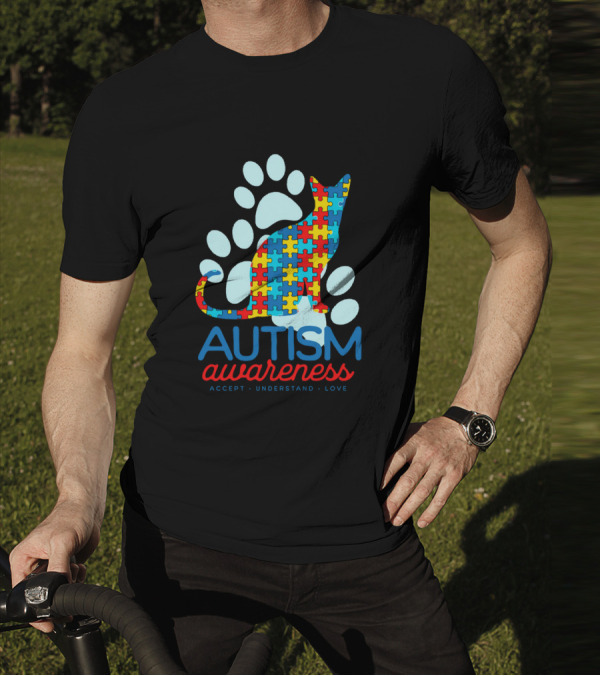 Autism Awareness Accept Understand Love Puzzle Cat Paw T-Shirt