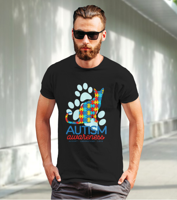 Autism Awareness Accept Understand Love Puzzle Cat Paw T-Shirt