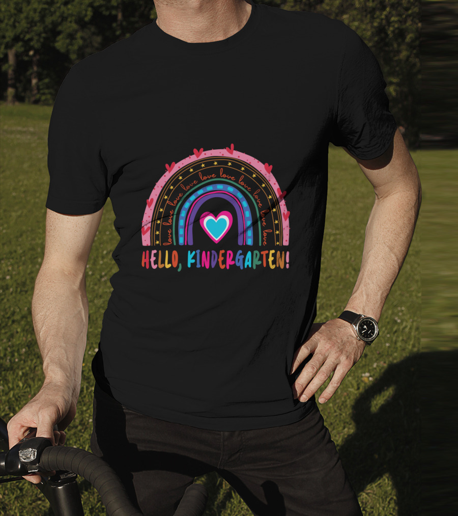 Hello Kindergarten Love Rainbow Hearts Back To School T-Shirt