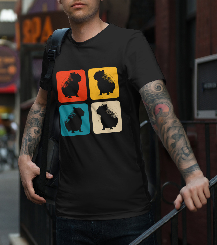 Vintage Capybara Pop Art Silhouette Four Colors Squares T-Shirt