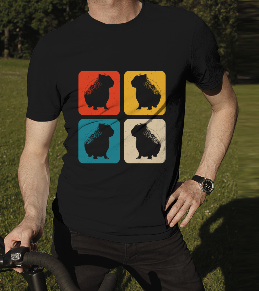 Vintage Capybara Pop Art Silhouette Four Colors Squares T-Shirt