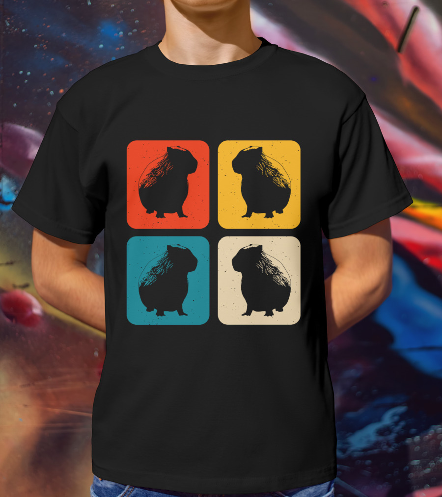 Vintage Capybara Pop Art Silhouette Four Colors Squares T-Shirt