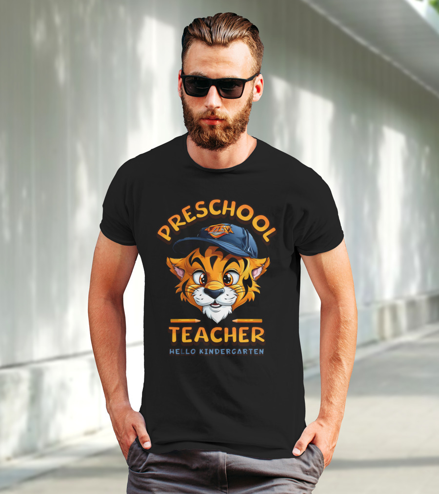 Preschool Teacher Hello Kindergarten Back To School Tiger Mascot T-Shirt