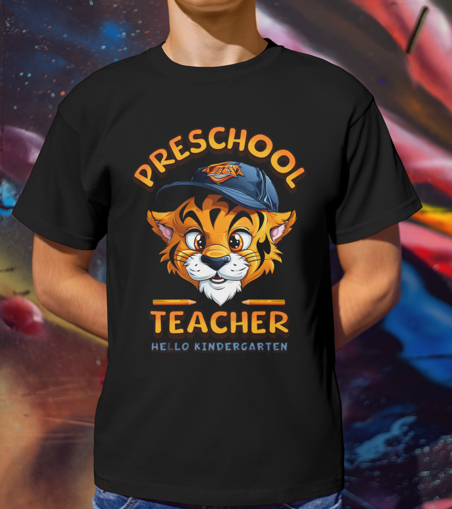 Preschool Teacher Hello Kindergarten Back To School Tiger Mascot T-Shirt