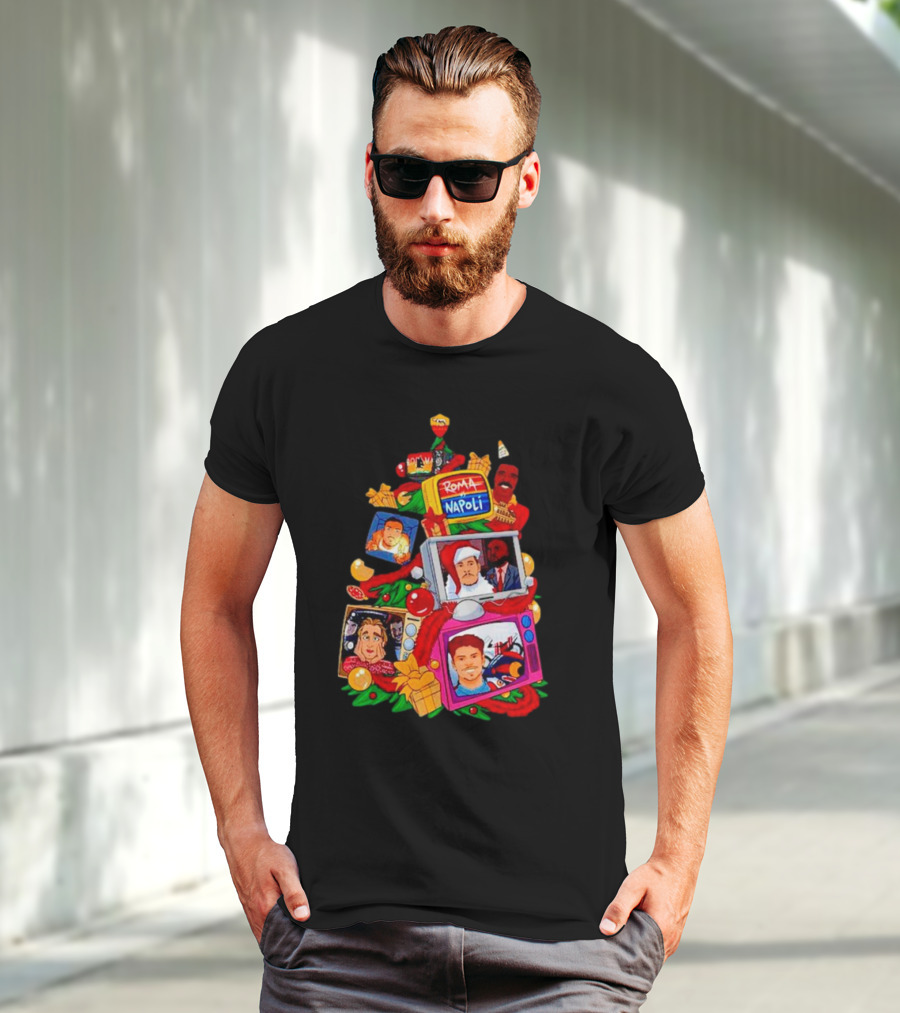 Roma Napoli Matchday Christmas Tree With Television Characters T-Shirt