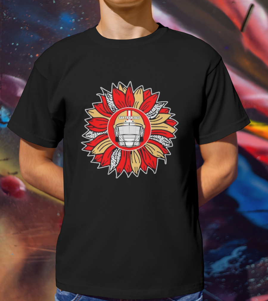 San Francisco 49ers Football Helmet Sunflower T-Shirt