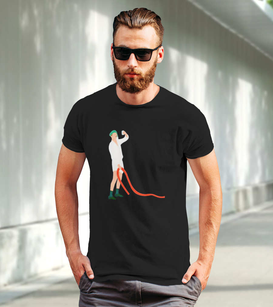 Septic Engineer Drunk Holding Hose Cartoon With Green Hat And Boots T-Shirt