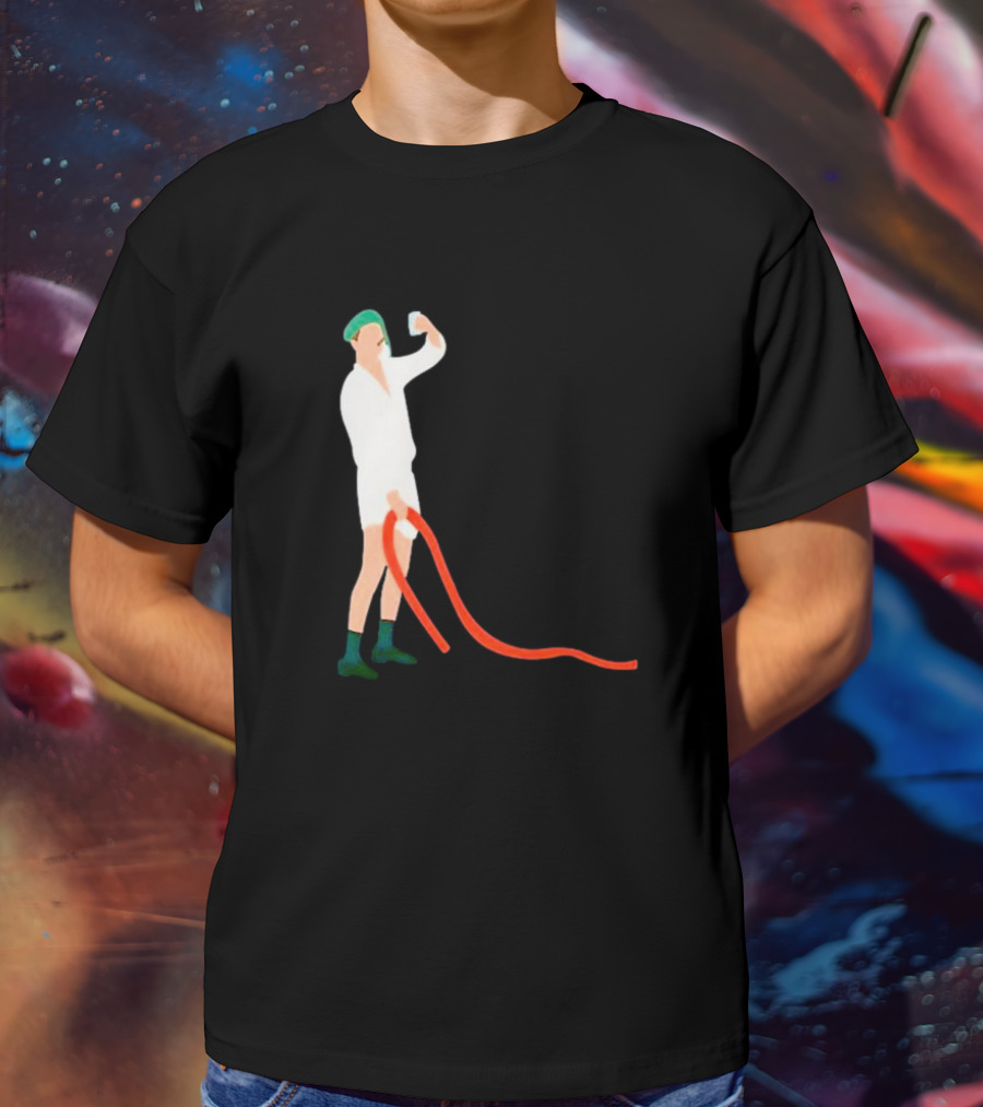 Septic Engineer Drunk Holding Hose Cartoon With Green Hat And Boots T-Shirt
