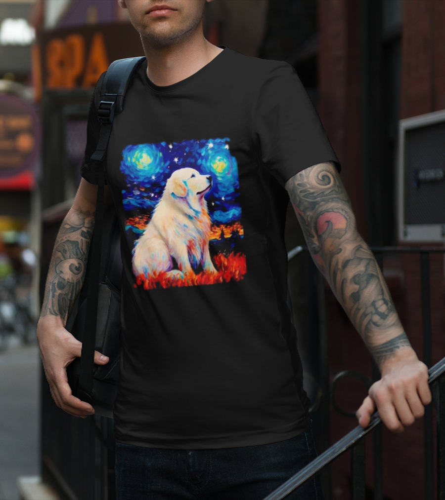 Starry Night Great Dog Van Gogh Style Golden Retriever T-Shirt