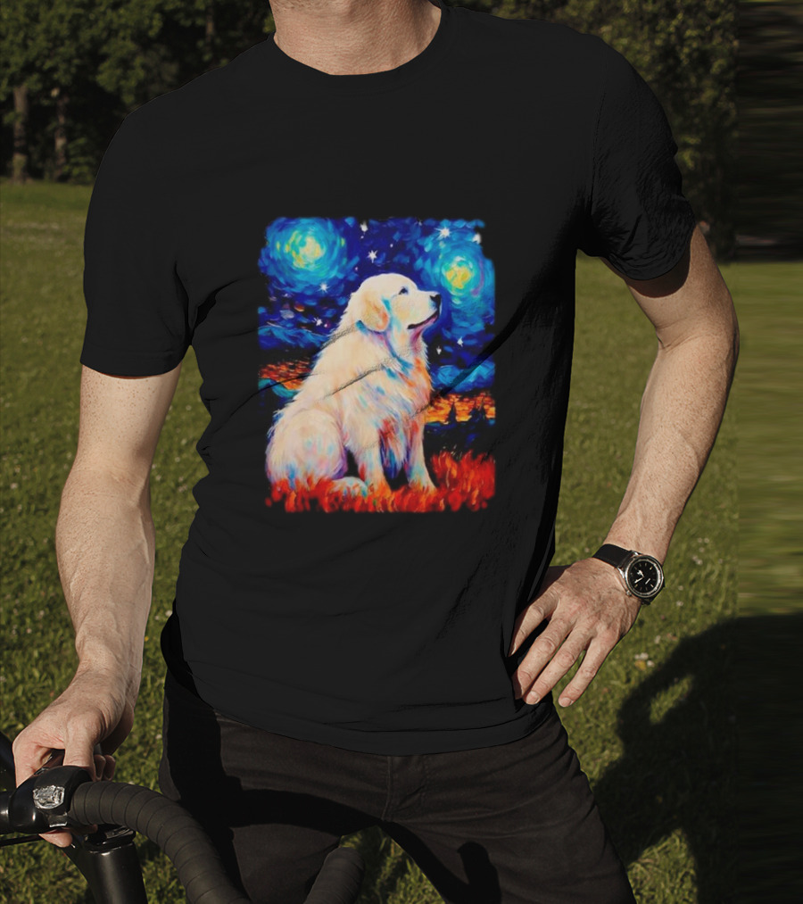 Starry Night Great Dog Van Gogh Style Golden Retriever T-Shirt