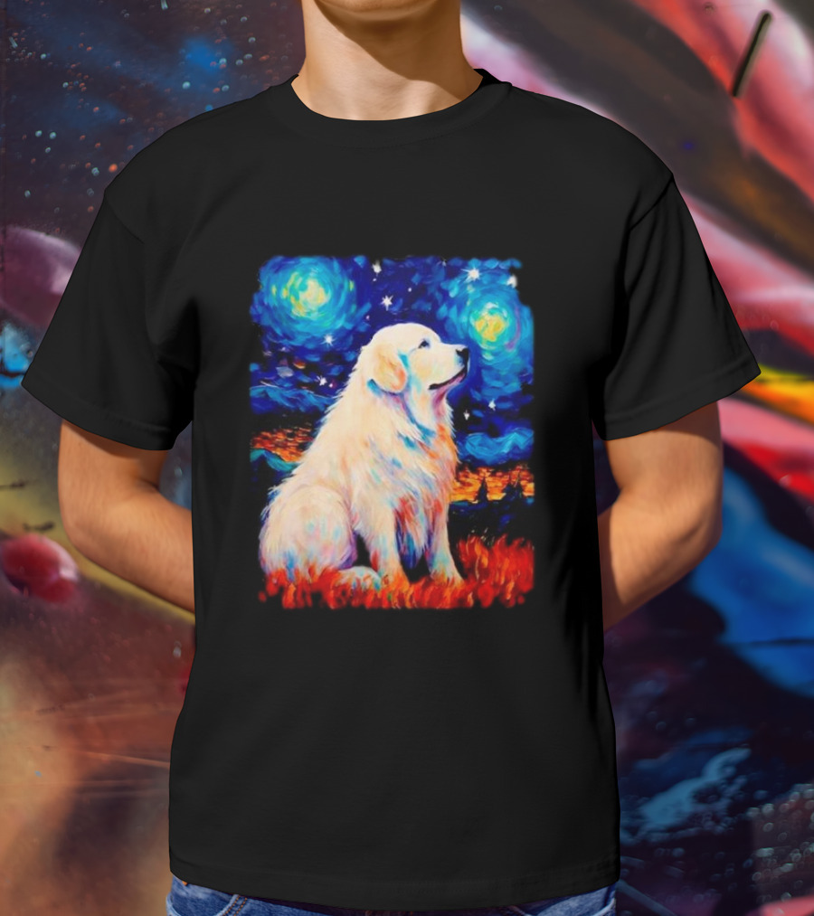 Starry Night Great Dog Van Gogh Style Golden Retriever T-Shirt