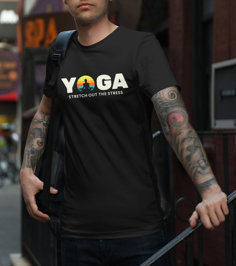 Yoga Stretch Out The Stress Meditation Silhouette Retro Sunset T-Shirt