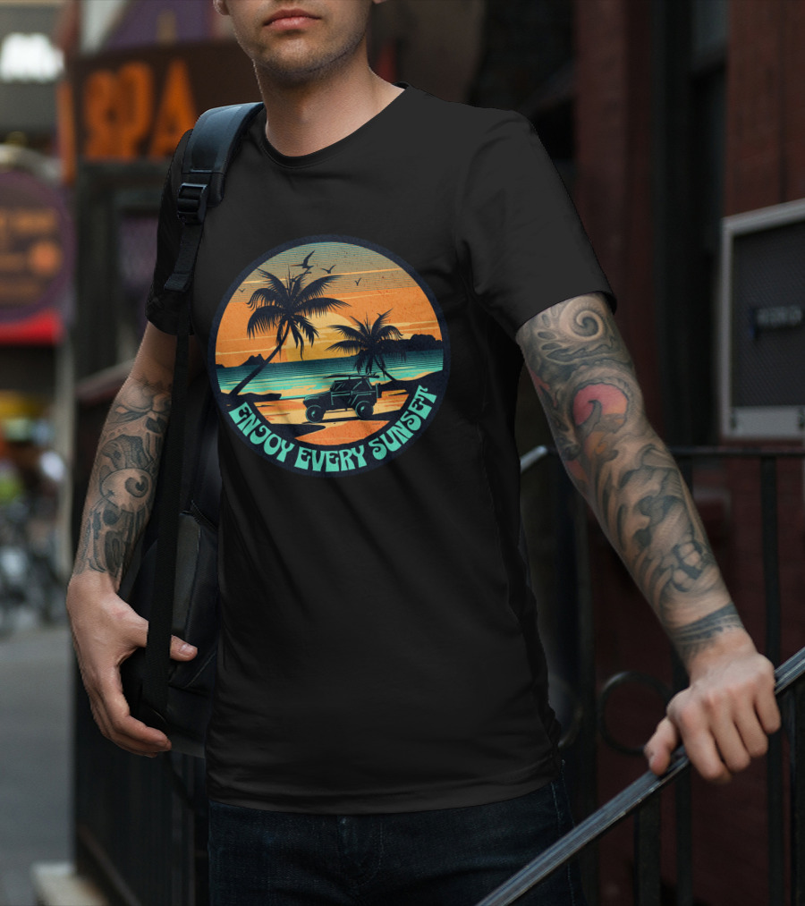 Enjoy Every Sunset Tropical Beach Jeep Adventure T-Shirt