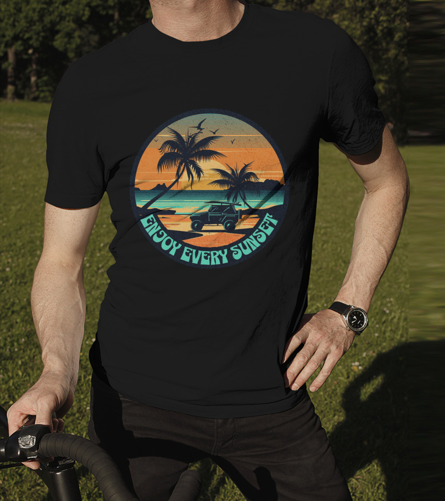 Enjoy Every Sunset Tropical Beach Jeep Adventure T-Shirt