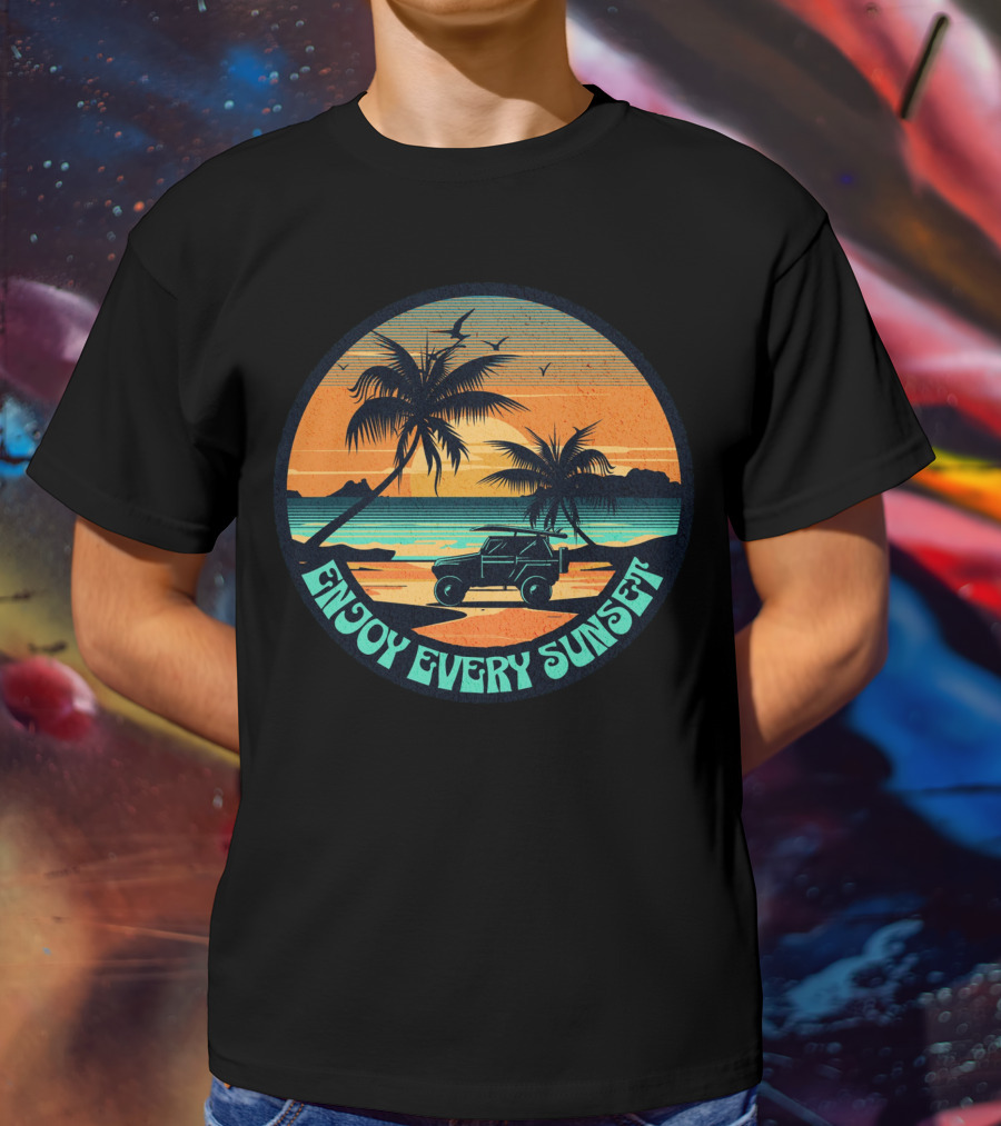 Enjoy Every Sunset Tropical Beach Jeep Adventure T-Shirt