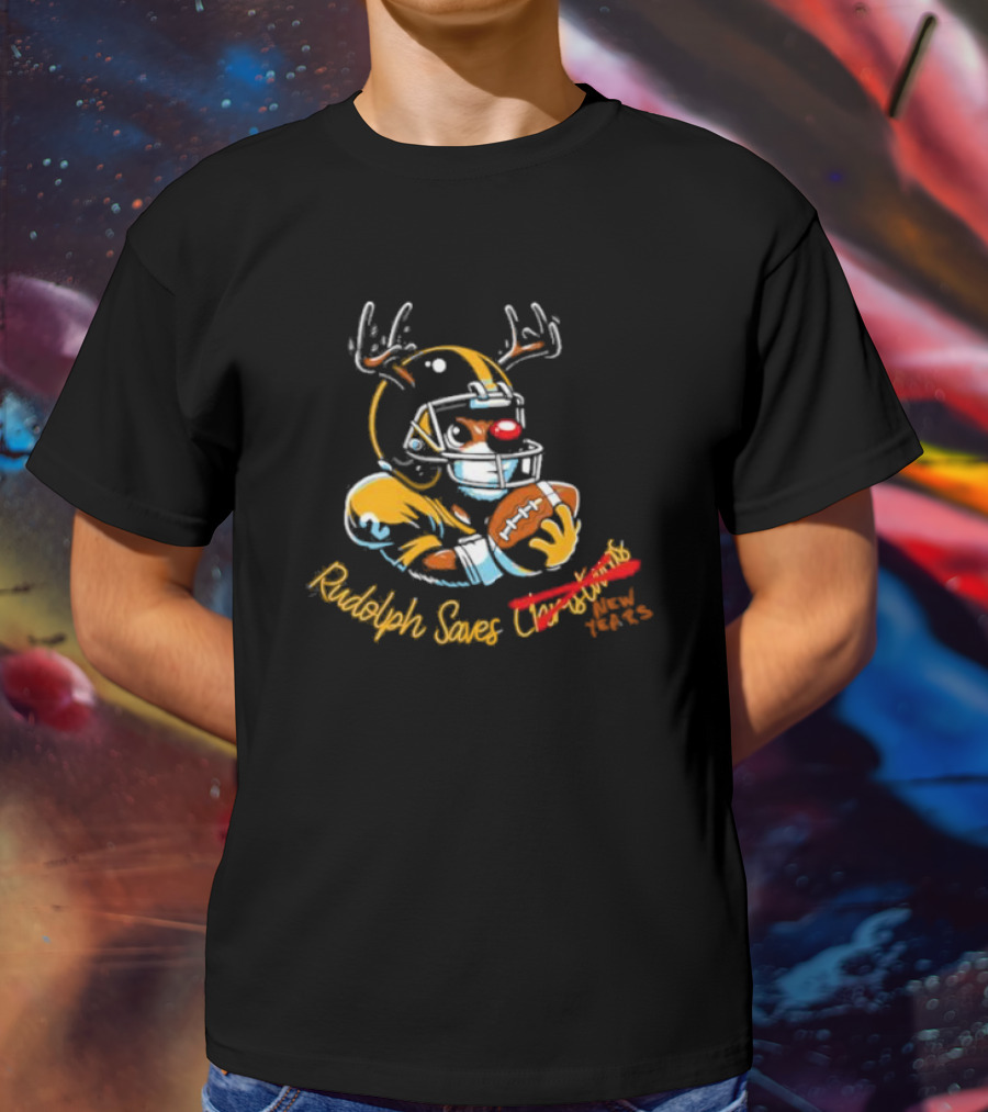 Rudolph Saves New Years Football Reindeer Helmets T-Shirt