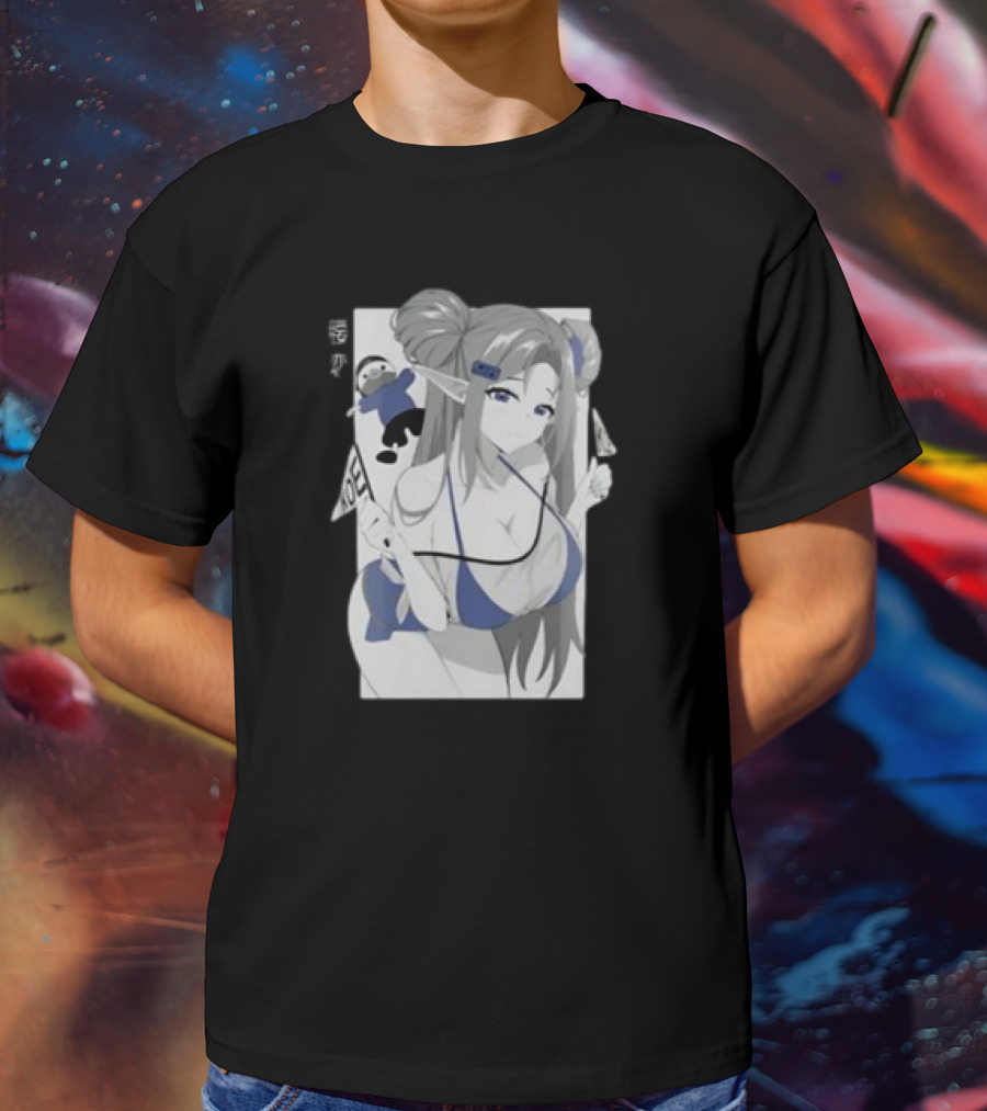 GamerSupps Waifu Koefficient Anime Character In Blue Bikini With Flags T-Shirt
