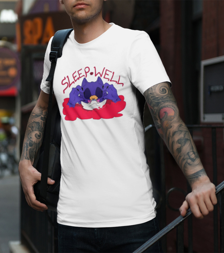Sleep Well Monster Cartoon Creature Holding Tiny Figure T-Shirt
