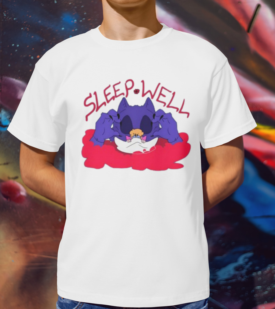 Sleep Well Monster Cartoon Creature Holding Tiny Figure T-Shirt