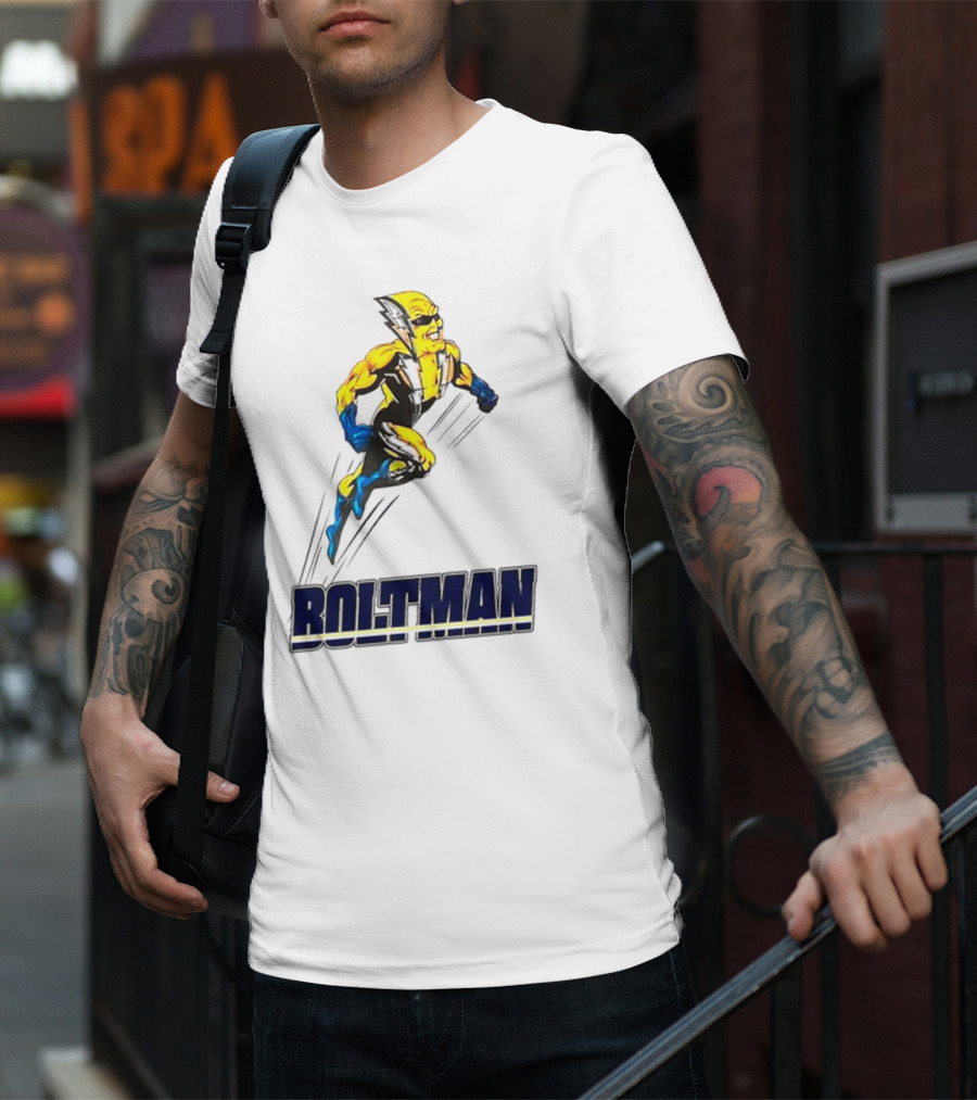 Boltman Superhero Speedster Art Yellow And Blue T-Shirt
